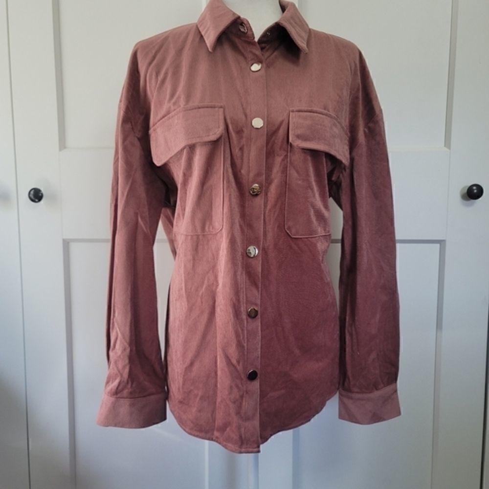 Corduroy button front shacket/jacket top
